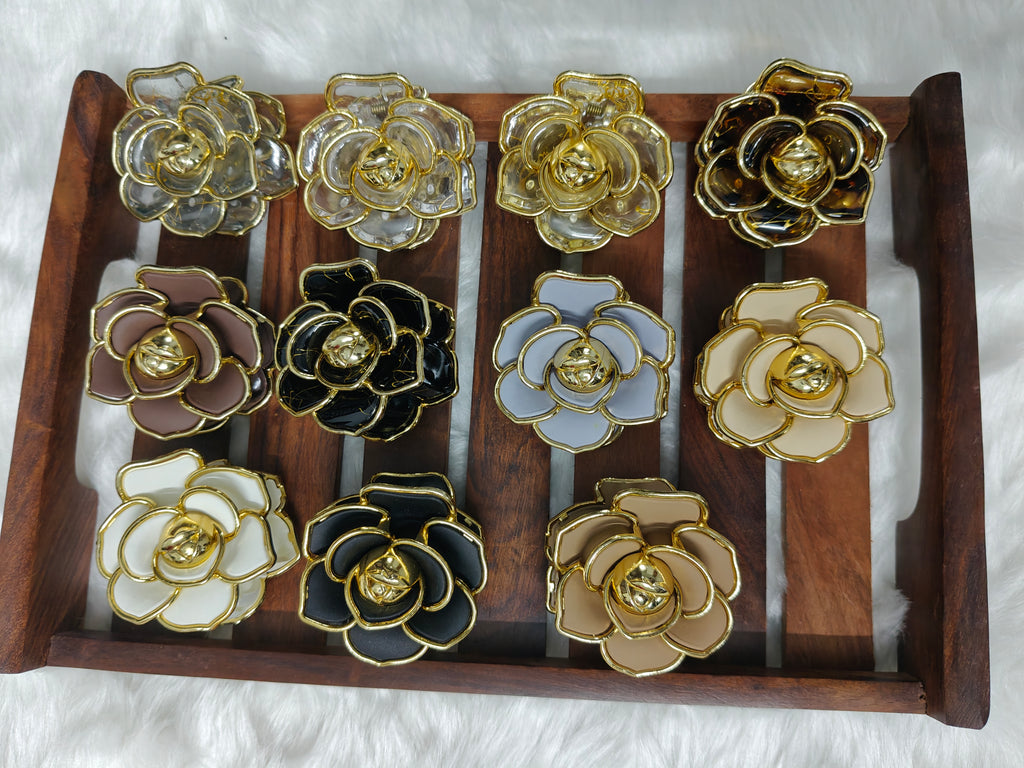 Korean Korean Rose Hair Clip | Glossy & Matte Floral Claw Clip for Women